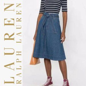 Classic Lauren Ralph Lauren BELTED DENIM MIDI SKIRT